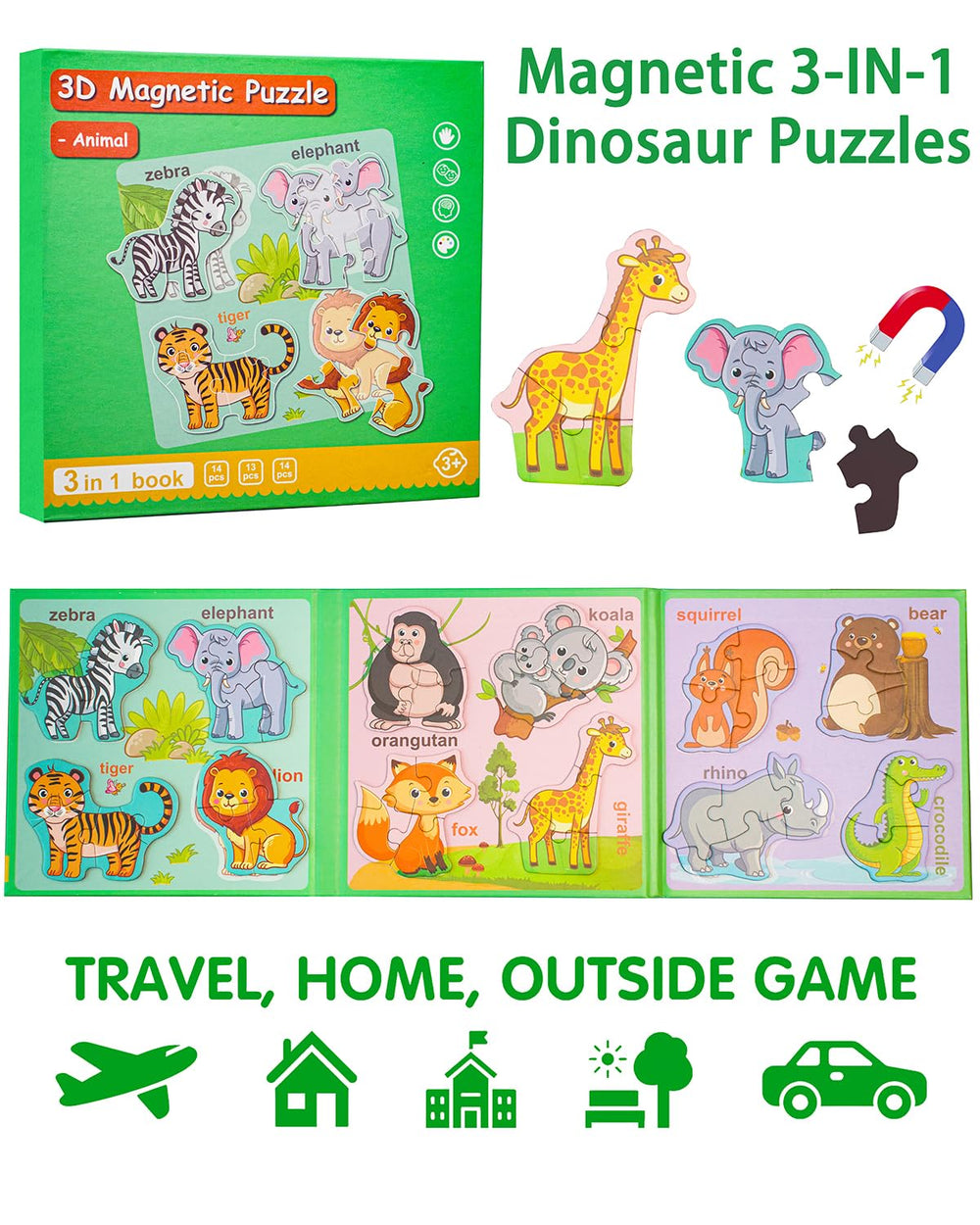 Unistylar magnetic puzzles animals scene supports fine motor skills during quiet learning.