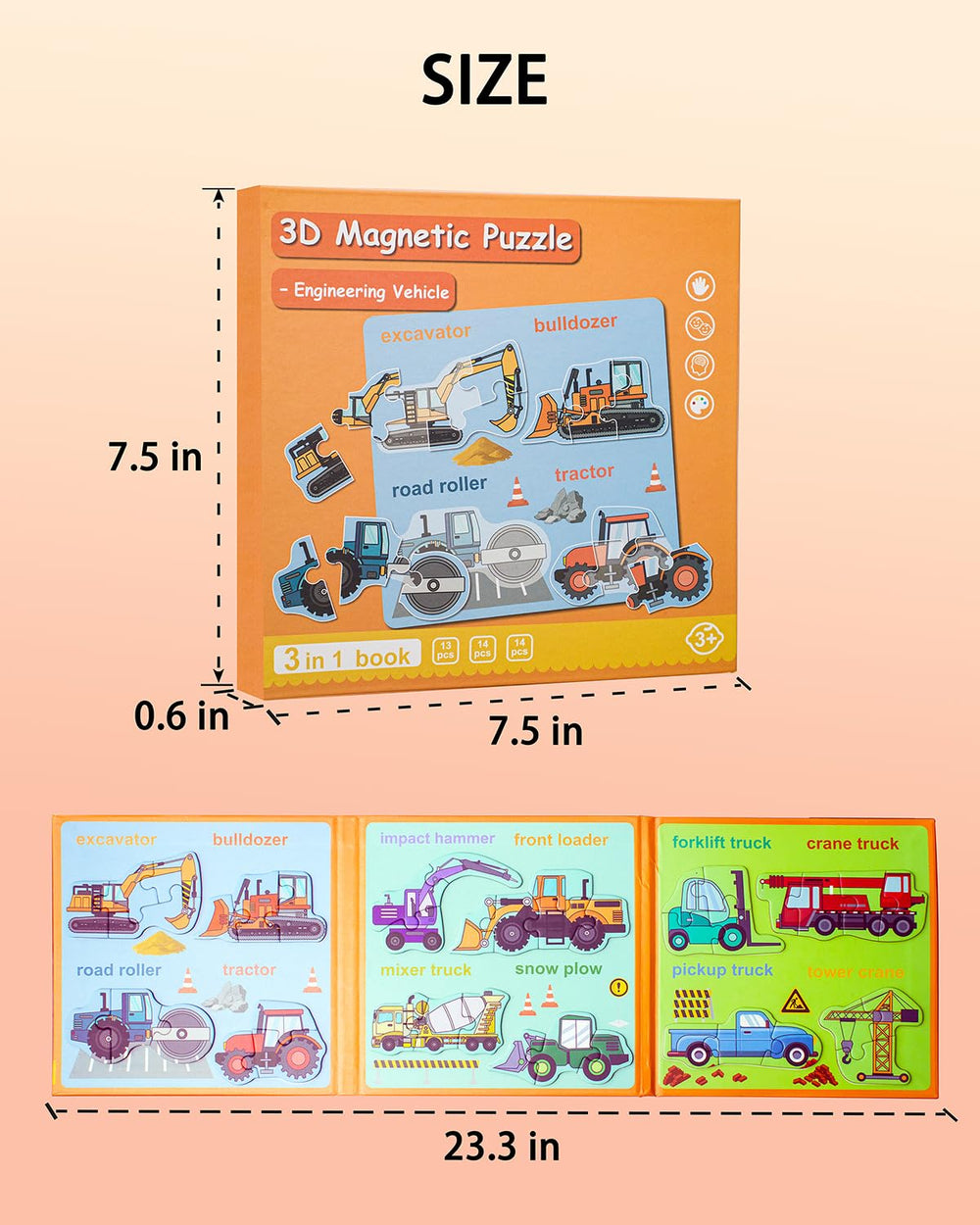Unistylar wooden puzzle book portable learning with durable magnets for kids