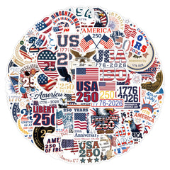 United States 250th Anniversary sticker on a water bottle, vibrant and weather-resistant