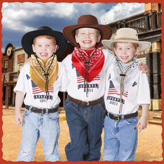 Unittype kids wearing cowboy hats and bandannas for western fun