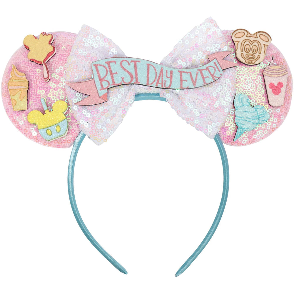 UNSPAZ Mouse Ears Headband with pink ears and bow for stylish park photos