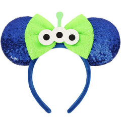 UNSPAZ mouse ears headband with sequin blue ears and bow for sparkling cosplay
