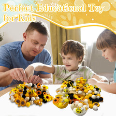 Colorful bee-themed components encourage cooperative play and learning.