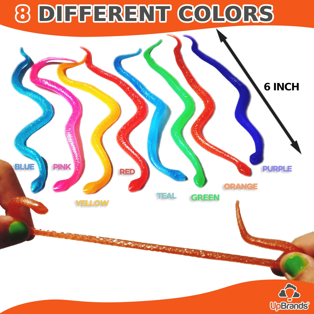 UpBrands Stretchy Snakes 6-inch snakes showcased for tactile play and desk rewards