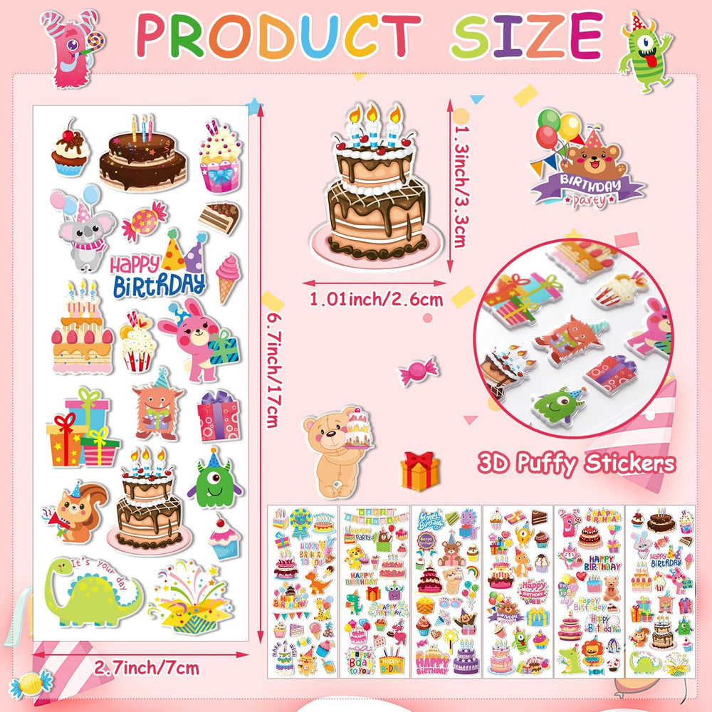 UPINS 3D Puffy birthday cake stickers add tactile party decor options
