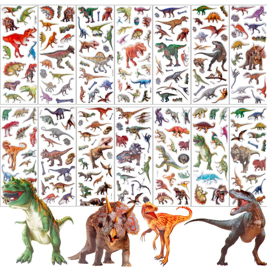 UPINS dinosaur stickers pack shows 14 sheets with vibrant designs for kids' crafts.