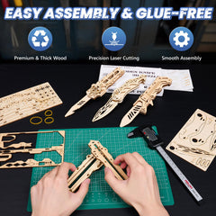 UPLIKE puzzle knife assembly progress showing modular joints