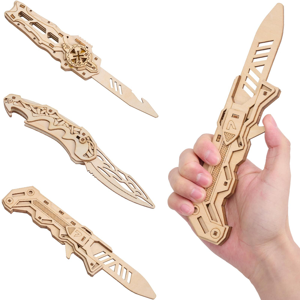 UPLIKE 3D wooden knife puzzle front view with detailed laser-cut pieces
