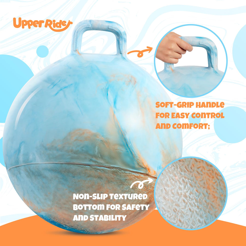 Upper Rider hopper ball handle close-up showing textured grip for secure play