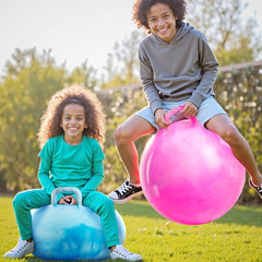 Upper Rider child playing with hopper ball indoors for screen-free fun