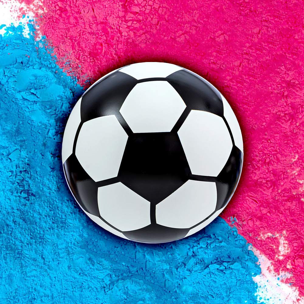UP Shop gender reveal soccer ball with pink and blue powder for dramatic reveal photos.