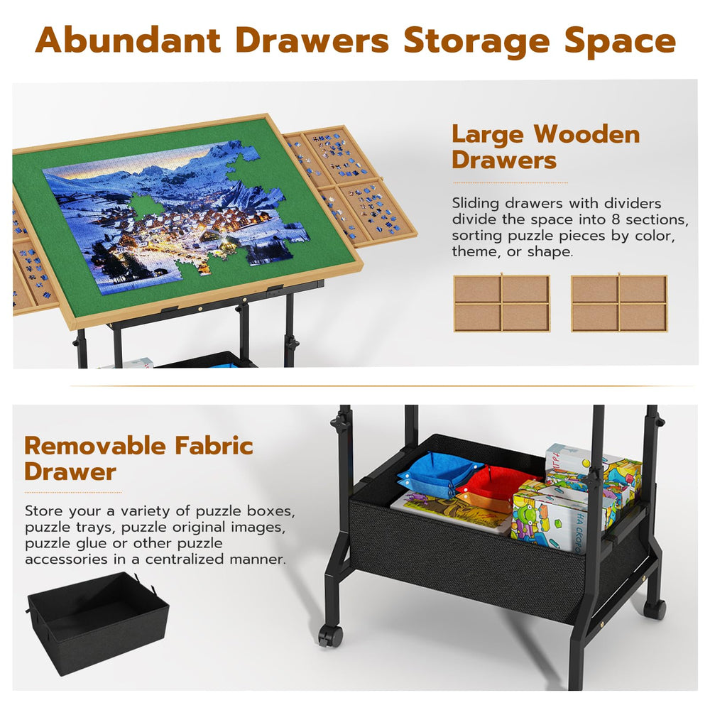 upvercy rolling puzzle table with locking wheels for stable relocation