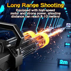 Uregoio Gatling water gun LED flash with every shot for dramatic battles.