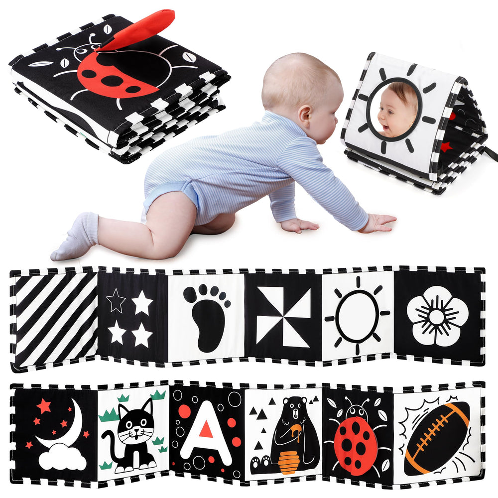 URMYWO black and white baby book cover with high-contrast visuals for early focus.