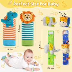 URMYWO sock rattle with animal plush encourages foot movement and sensory play.