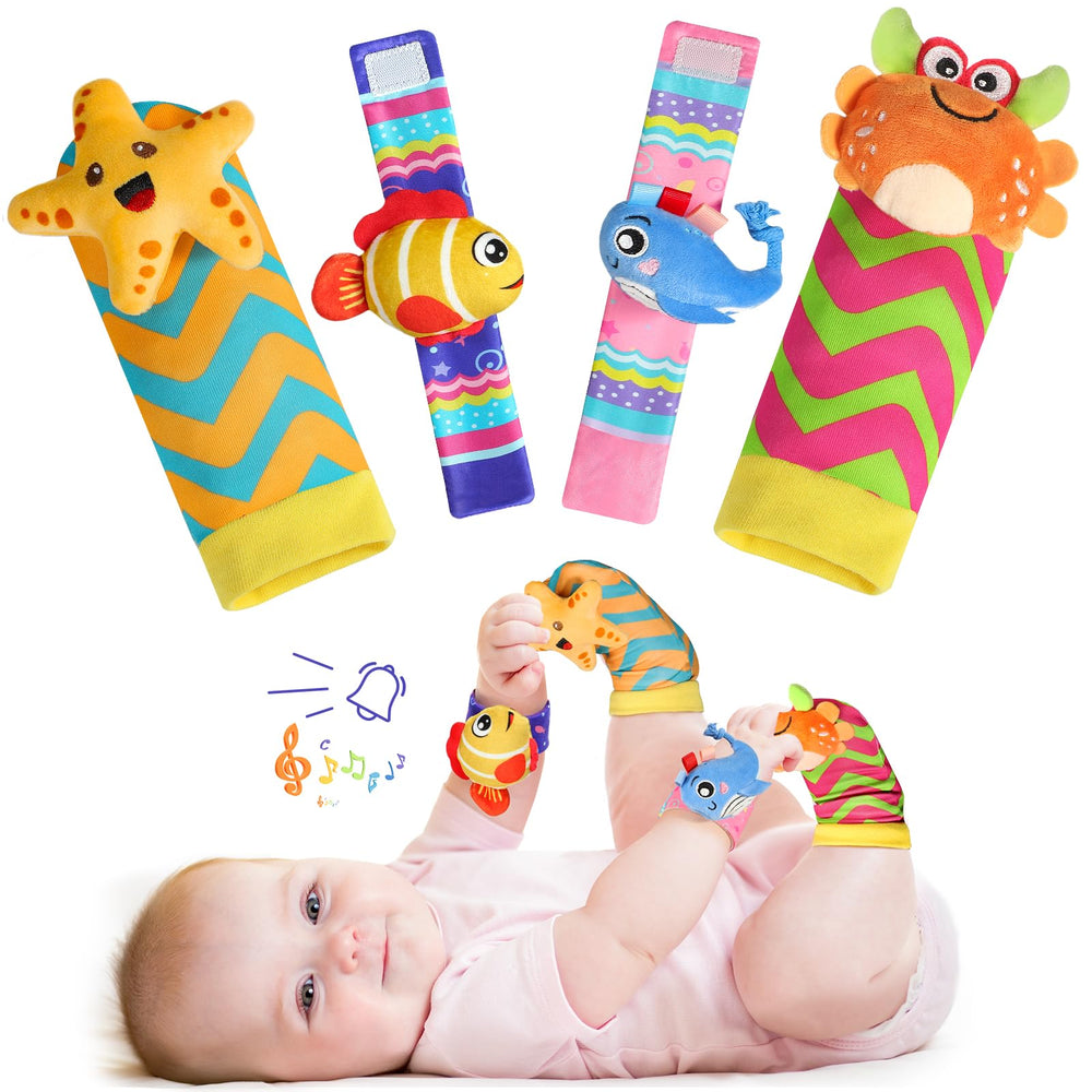 URMYWO wrist rattles with animal plush engage baby during play