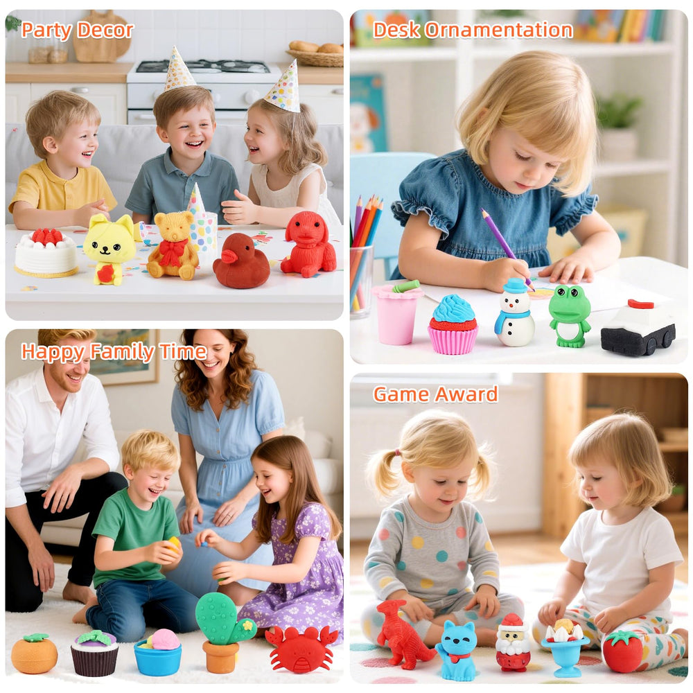 URSKYTOUS 3D eraser set demonstrates assorted animals in compact, kid-friendly design.