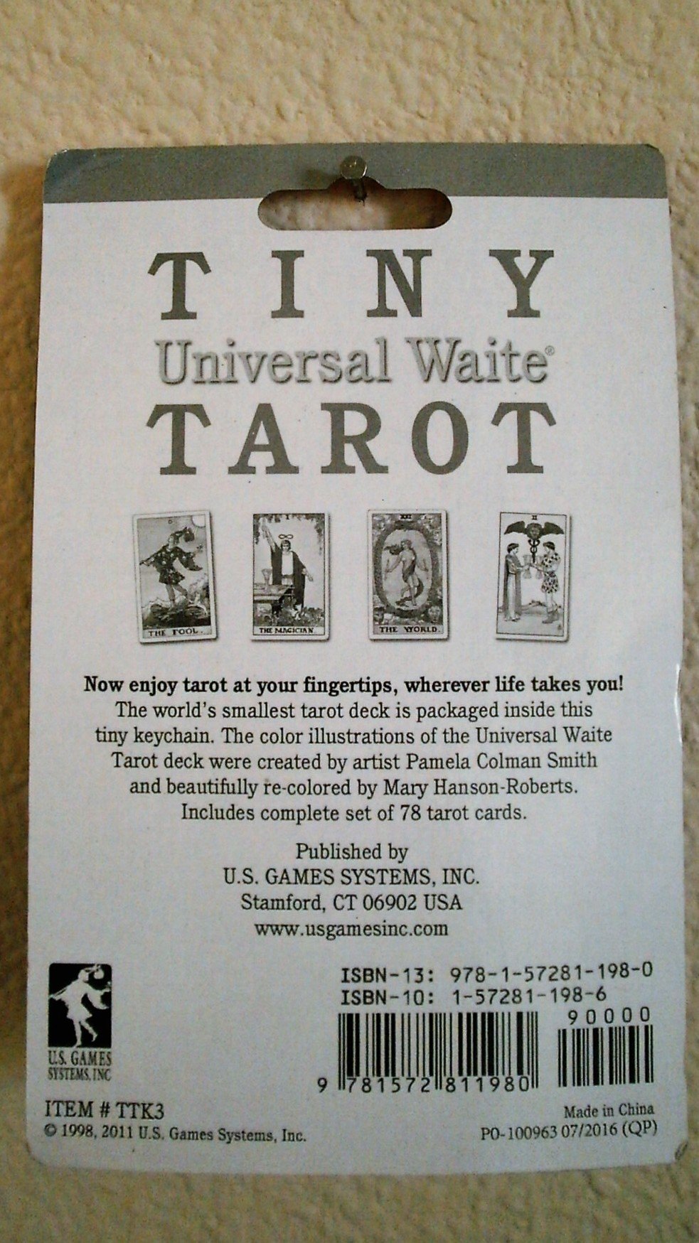 US Games Tiny Tarot Keychain shows full deck art for on-the-go readings.