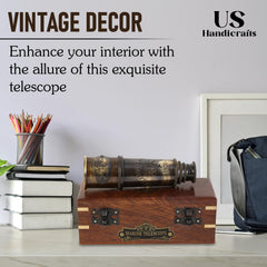 US HANDICRAFTS brass spyglass shown as a decor display piece.