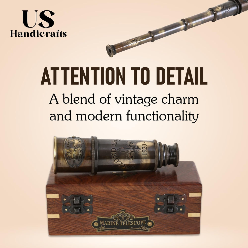 US HANDICRAFTS pirate cosplay-ready spyglass for thematic outfits.