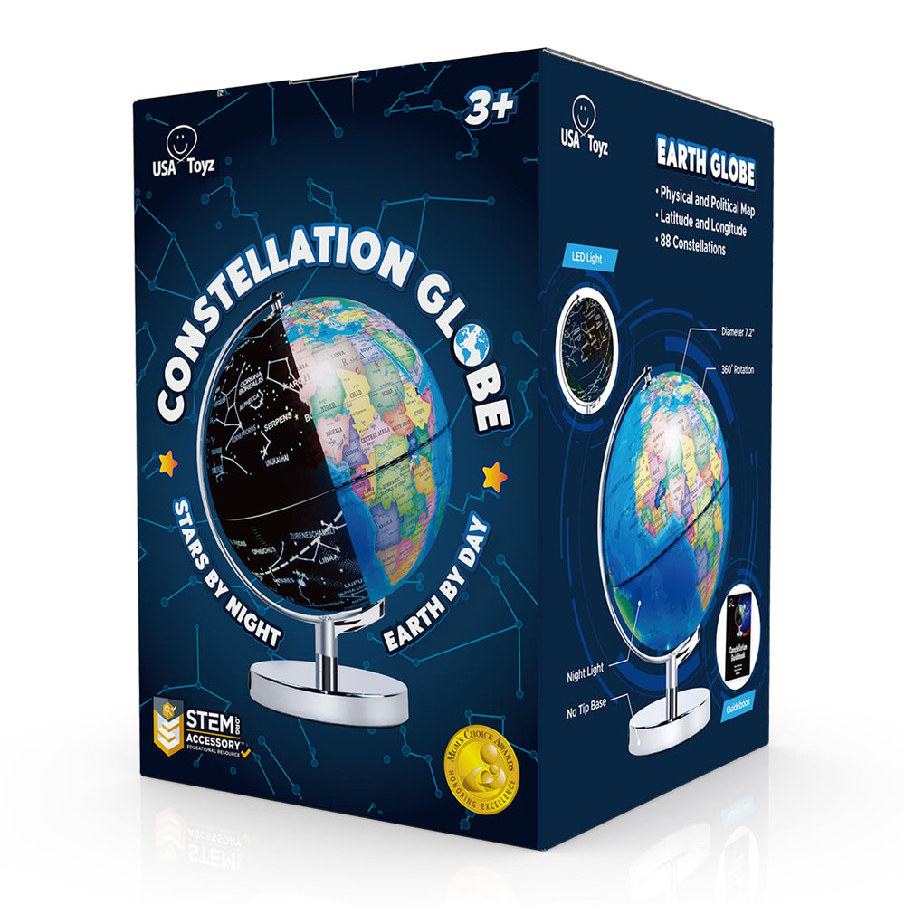 USA Toyz globe dimensions show 9.75-inch height and 7.2-inch diameter