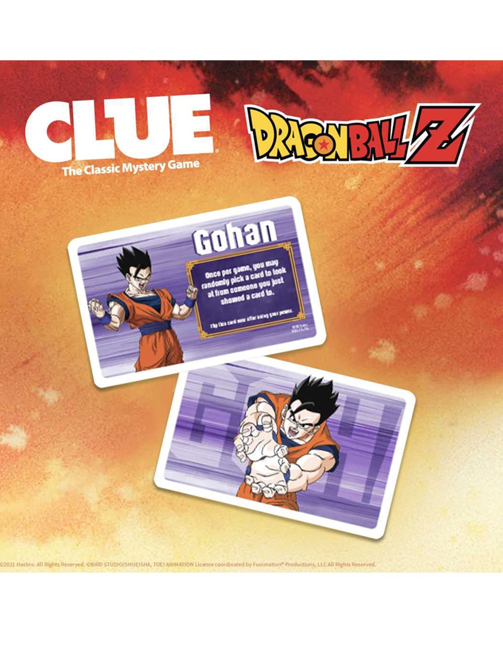 USAOPOLY Dragon Ball Z Clue game box and dice ready for game night