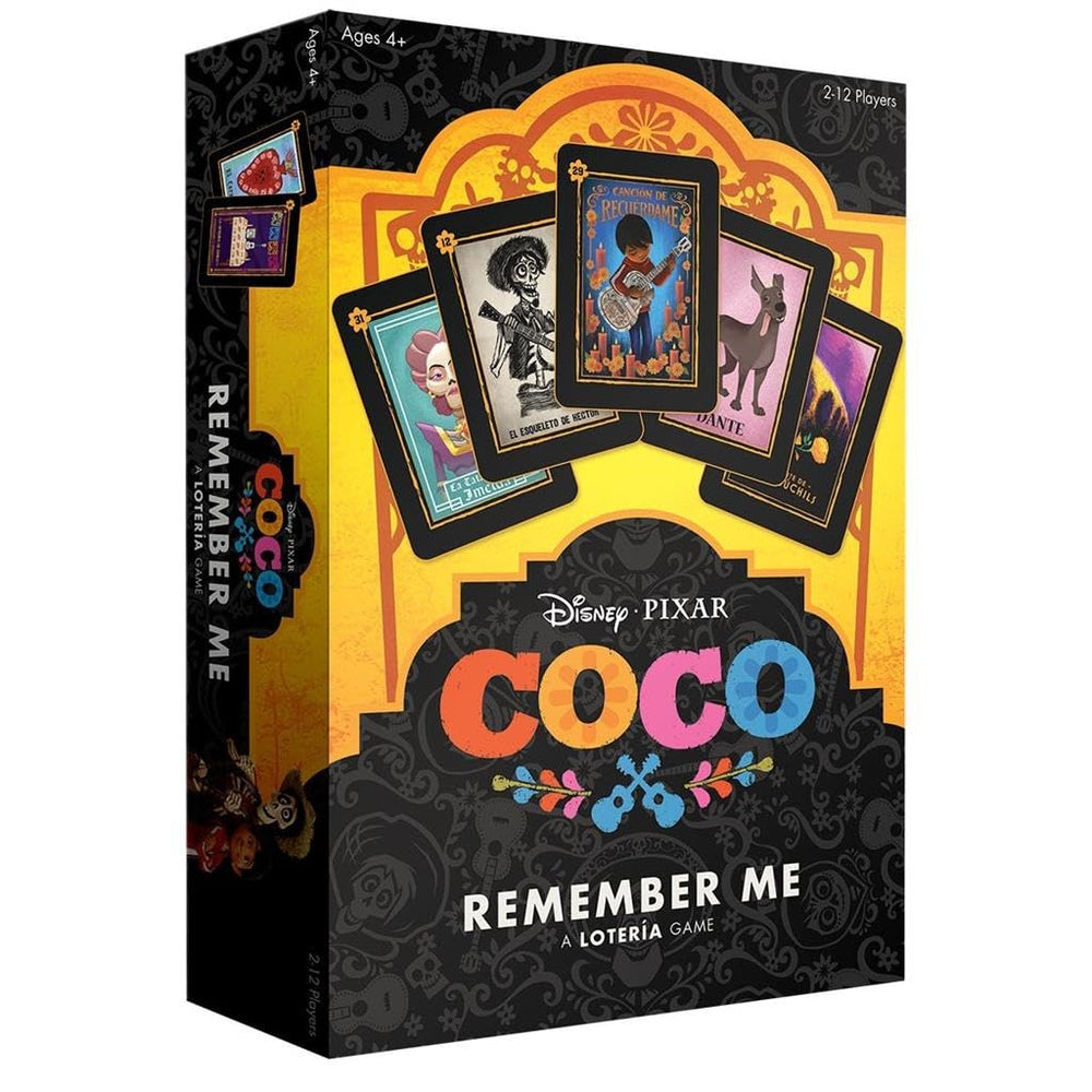 USAOPOLY Coco Remember Me Lotería card deck with vibrant artwork for family game night.