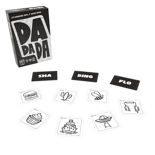 USAOPOLY Dadada players laughing together during a goofy language round.