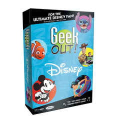 USAOPOLY Geek Out! Disney gameboard with vibrant categories for family trivia nights.