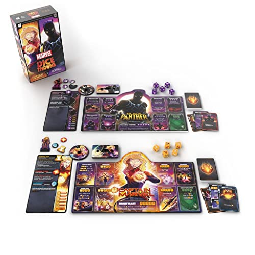 USAOPOLY Marvel Dice Throne Captain Marvel board shows hero positioning for tense matchups