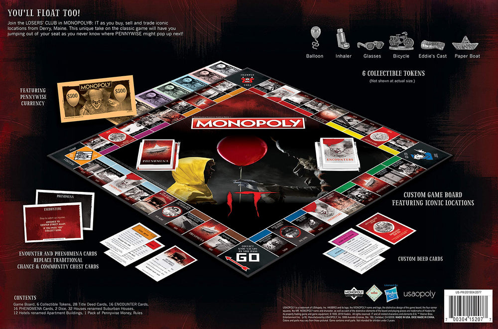 USAOPOLY Monopoly IT eddies-cast token adds eerie detail to player actions.