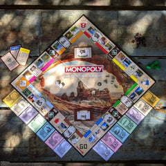USAopoly Monopoly National Parks cards close-up highlighting battlefield and historic site options.