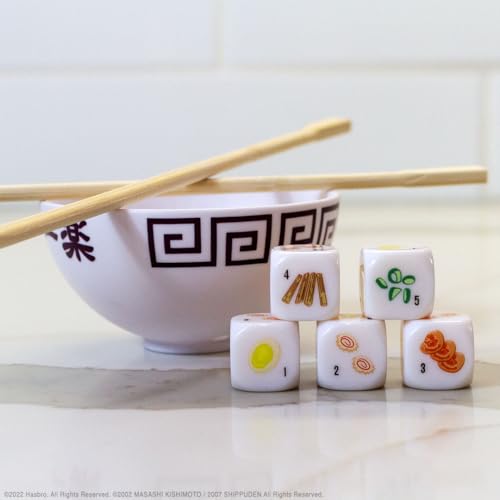 USAOPOLY Naruto Shippuden Yahtzee dice set for quick, flavorful play sessions.
