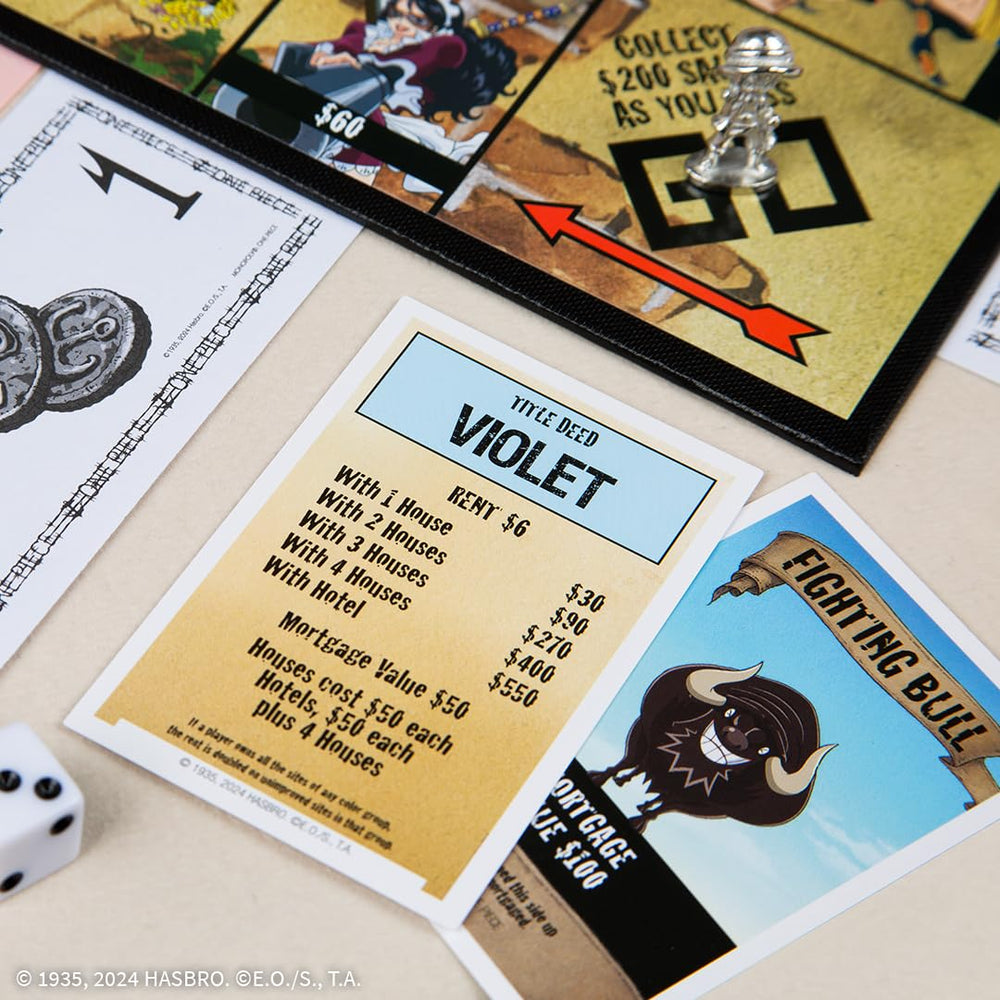 USAOPOLY One Piece Edition chest and flag cards illustrating twists and alliances.