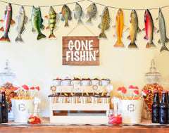 Ushinemi banner shows the largest 16-inch fish, making a bold party focal point.