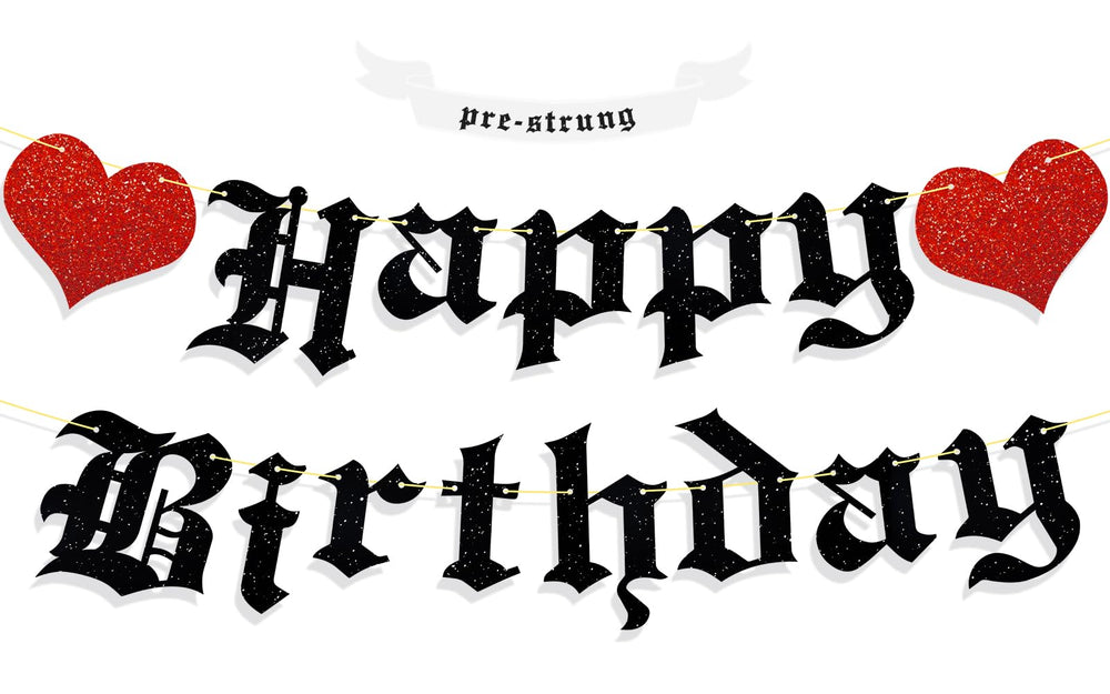 Ushinemi pre-strung goth birthday banner letters glittering for standout party decor.