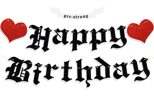 Ushinemi pre-strung goth birthday banner letters glittering for standout party decor.