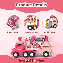 Usrela transport truck carrying mini cars demonstrates versatile 7-in-1 play.
