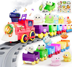 Utrena Toddler Train Track Toy showcasing colorful cars for engaging early play and color recognition.