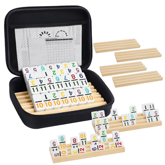 uvcany Mexican Train Dominoes Set with 91 tiles shown in travel-ready case