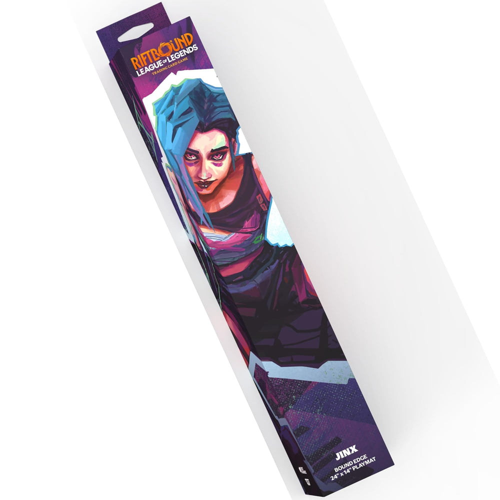 UVS Games Riftbound Origins Jinx Playmat stitched trim detail for durability and edge longevity.