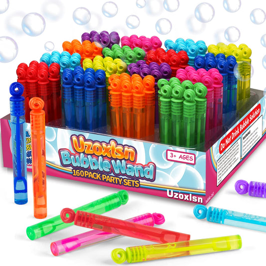 Uzoxlsn mini bubble wands in eight colors displayed in a sturdy gift box