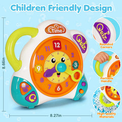 V-Opitos clock learning toy quiz mode encouraging responsive engagement during play.