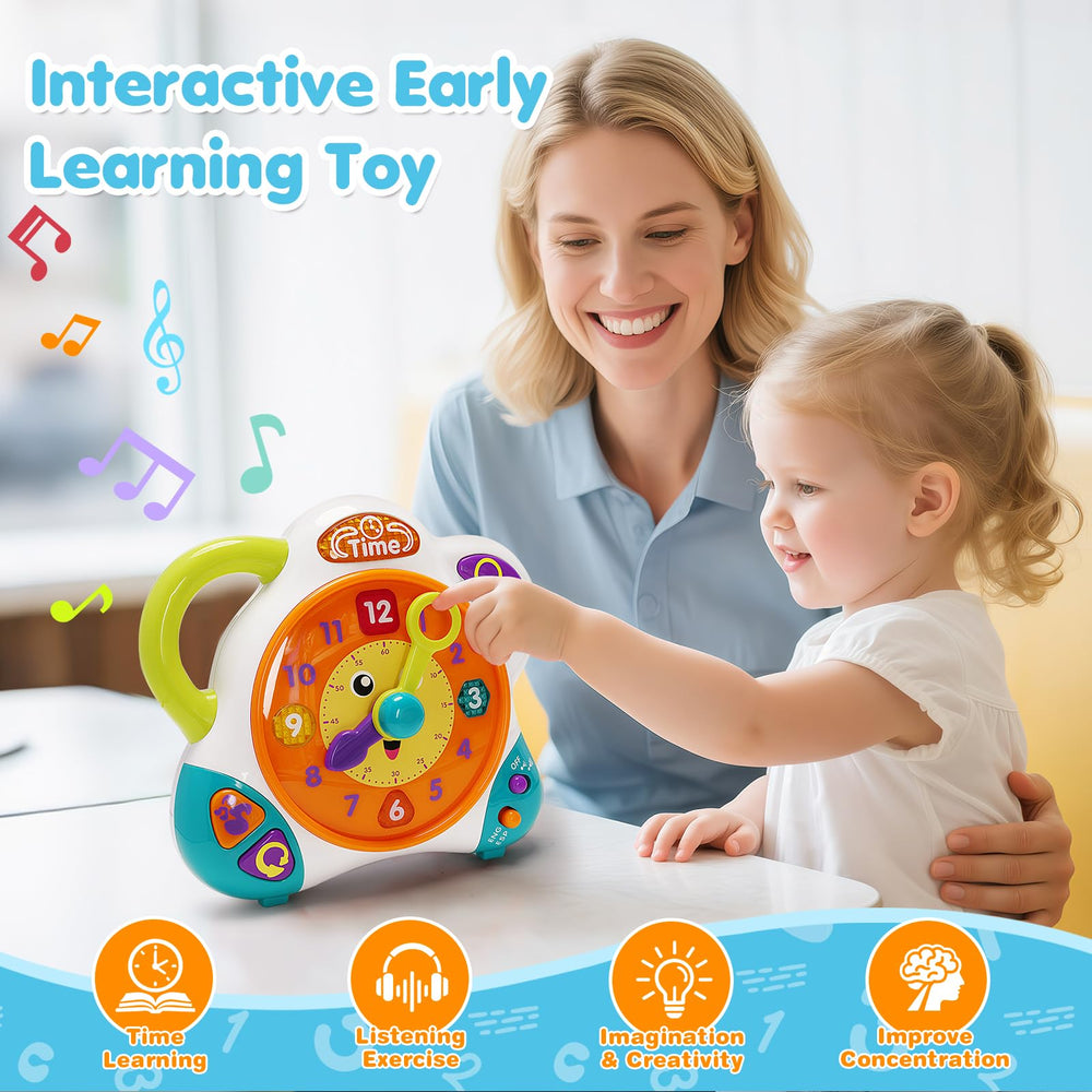 V-Opitos clock learning toy volume control for customizing learning environments.