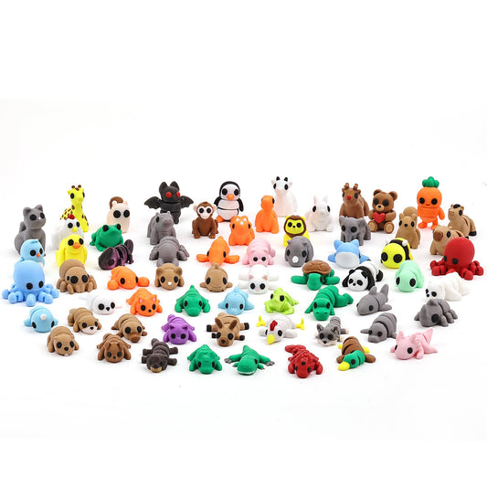 VABAO 65-piece 3D printed animal figurines set for desk decor and tactile play.