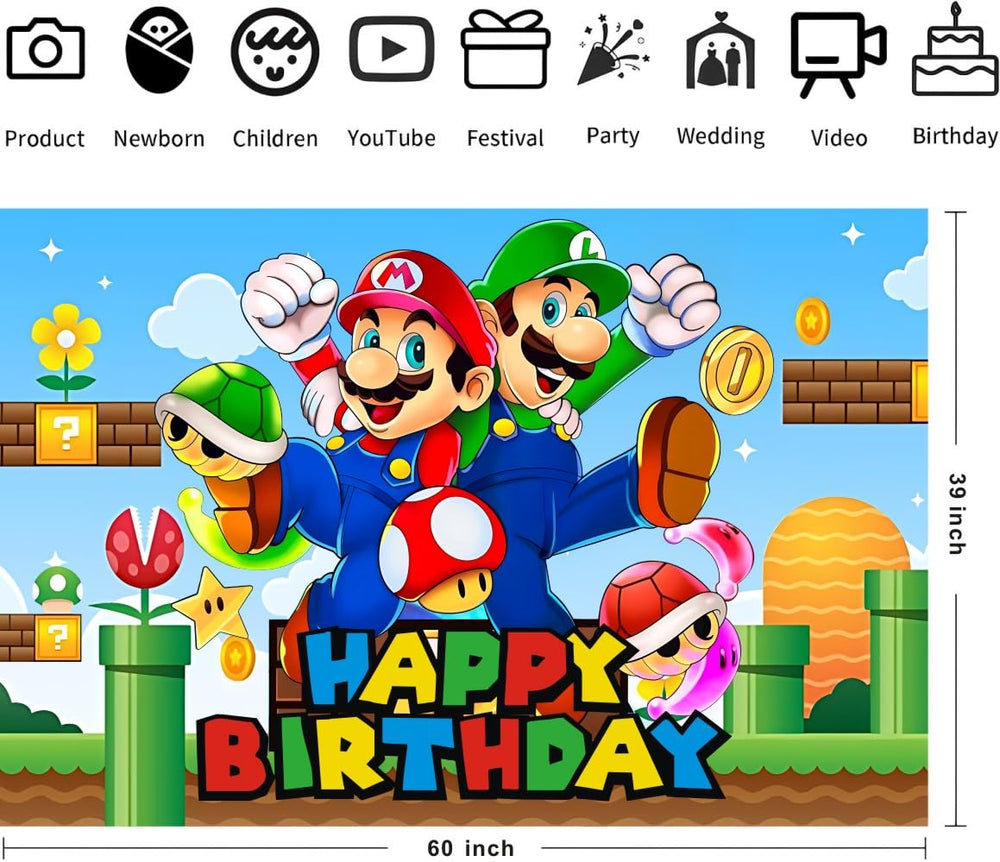 VAESCOL Mario party decor setup helps transform a room into a playful celebration.