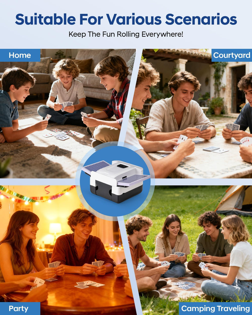VAMODI shuffles 1–2 decks for versatile gameplay scenarios