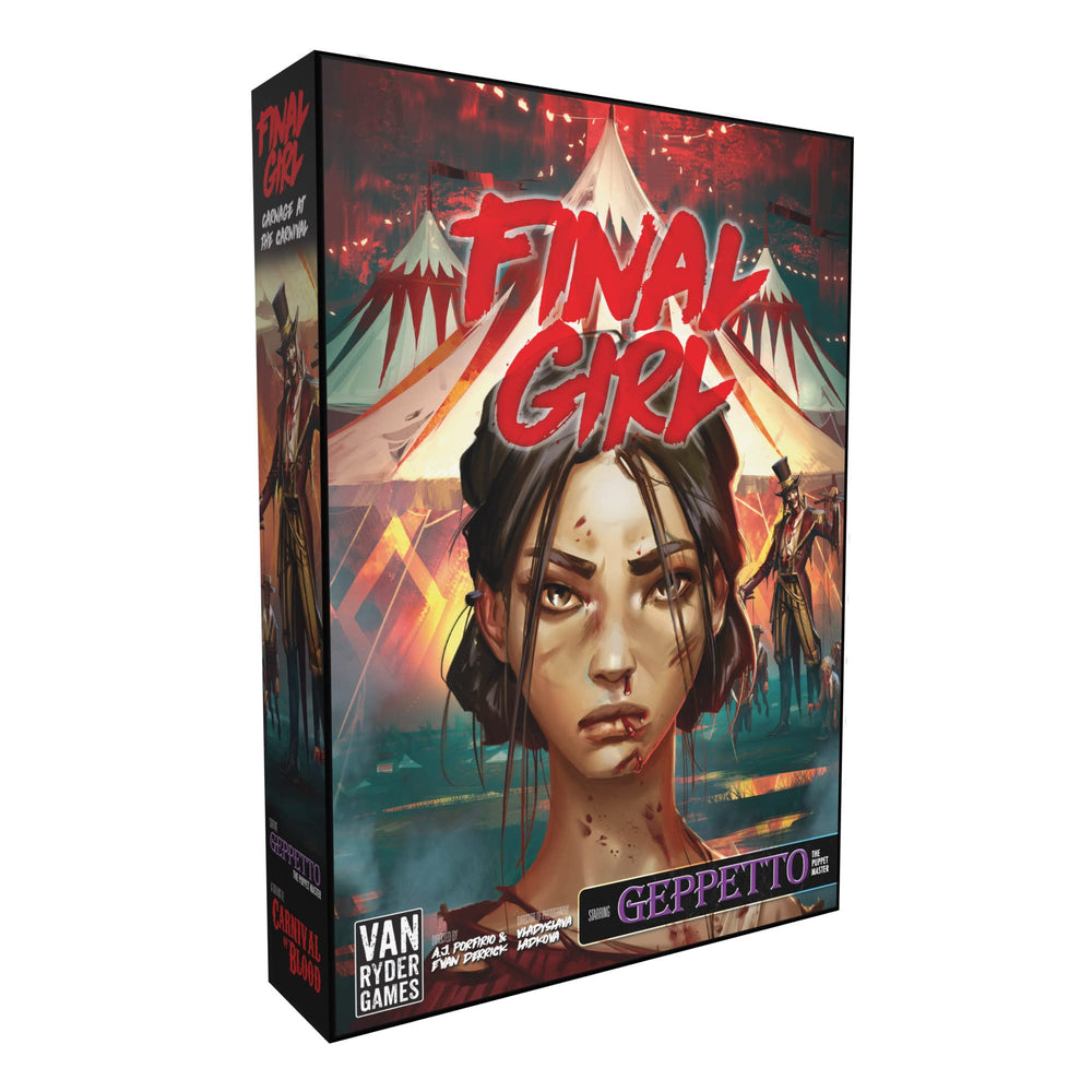 Van Ryder Games Carnage at The Carnival box cover showcases immersive horror visuals for thrilling game nights.
