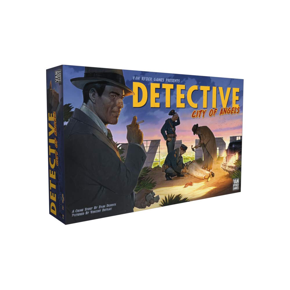 Van Ryder Games Detective City of Angels cover art, noir styling, perfect for game night with friends
