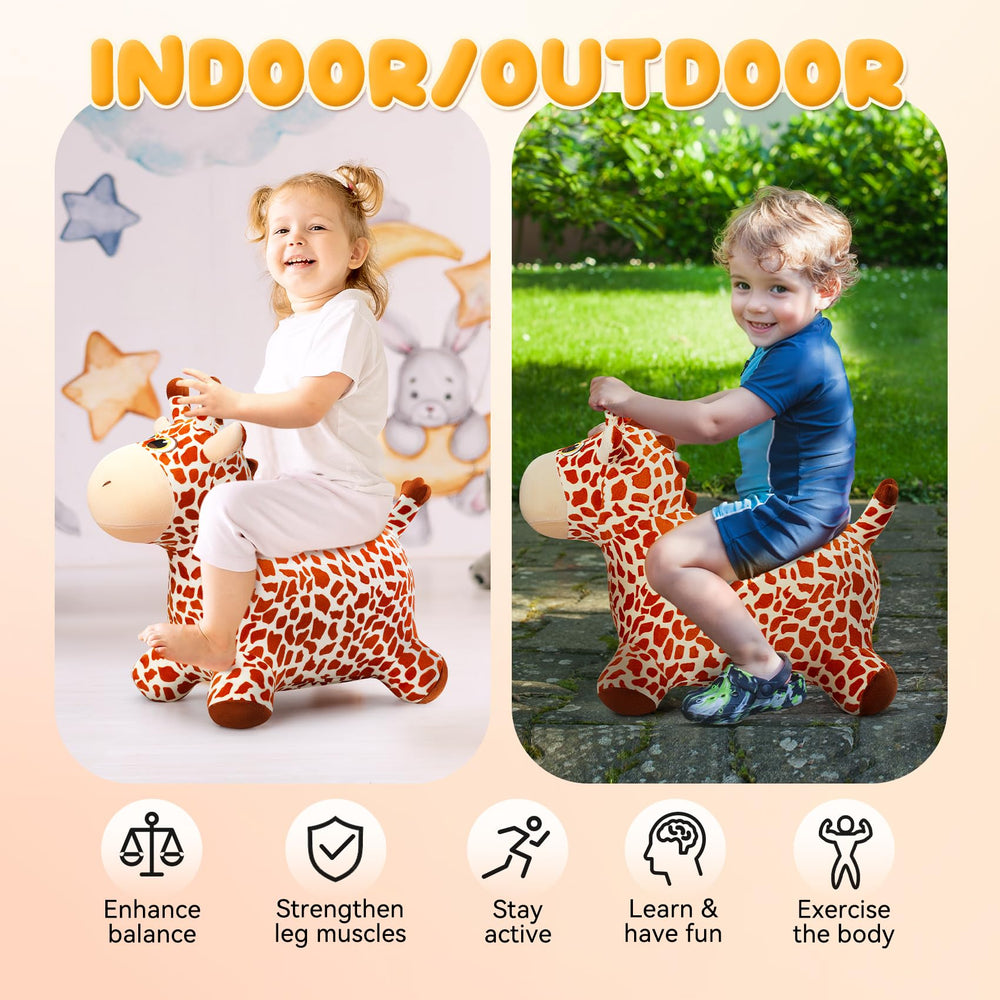 VangeBow giraffe-bouncy-horse-pump-included ensures quick setup and reliable inflation.